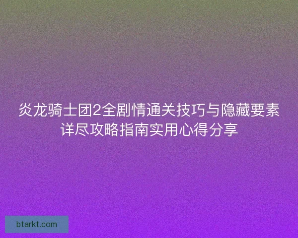 炎龙骑士团2全剧情通关技巧与隐藏要素详尽攻略指南实用心得分享